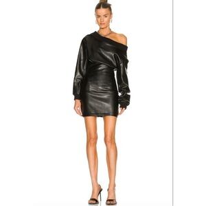 RTA Rachele Faux Leather Off The Shoulder Mini Dress Black Womens Size Medium